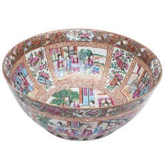 Antique Chinese Rose Medallion Porcelain Punch Bowl