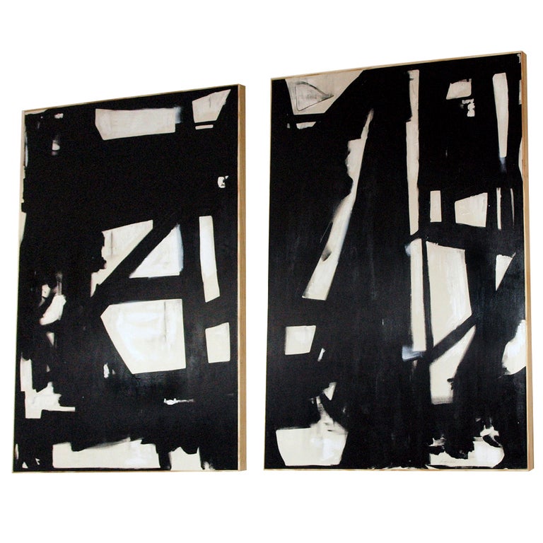 Monumental Pair of Original Signed Abstract Paintings (4 ft.x 6 ft. each panel)