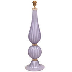 Single Large Handblown, Italian Murano Lavender and Gold Glass Lamp