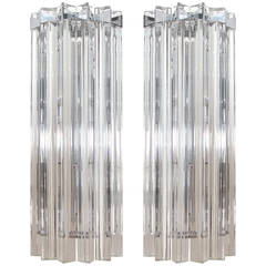 Modern Pair of Venini Style Italian Murano Glass and Polished Chrome Sconces