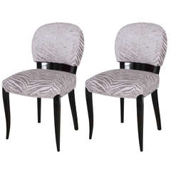 Luxurious Pair of Black Lacquer Art Deco Side Chairs