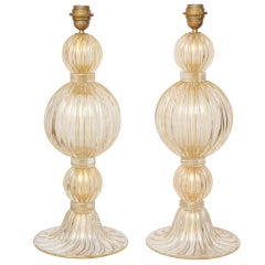 Extraordinary Pair of Avventurina, Italian Murano Gold Glass Lamps