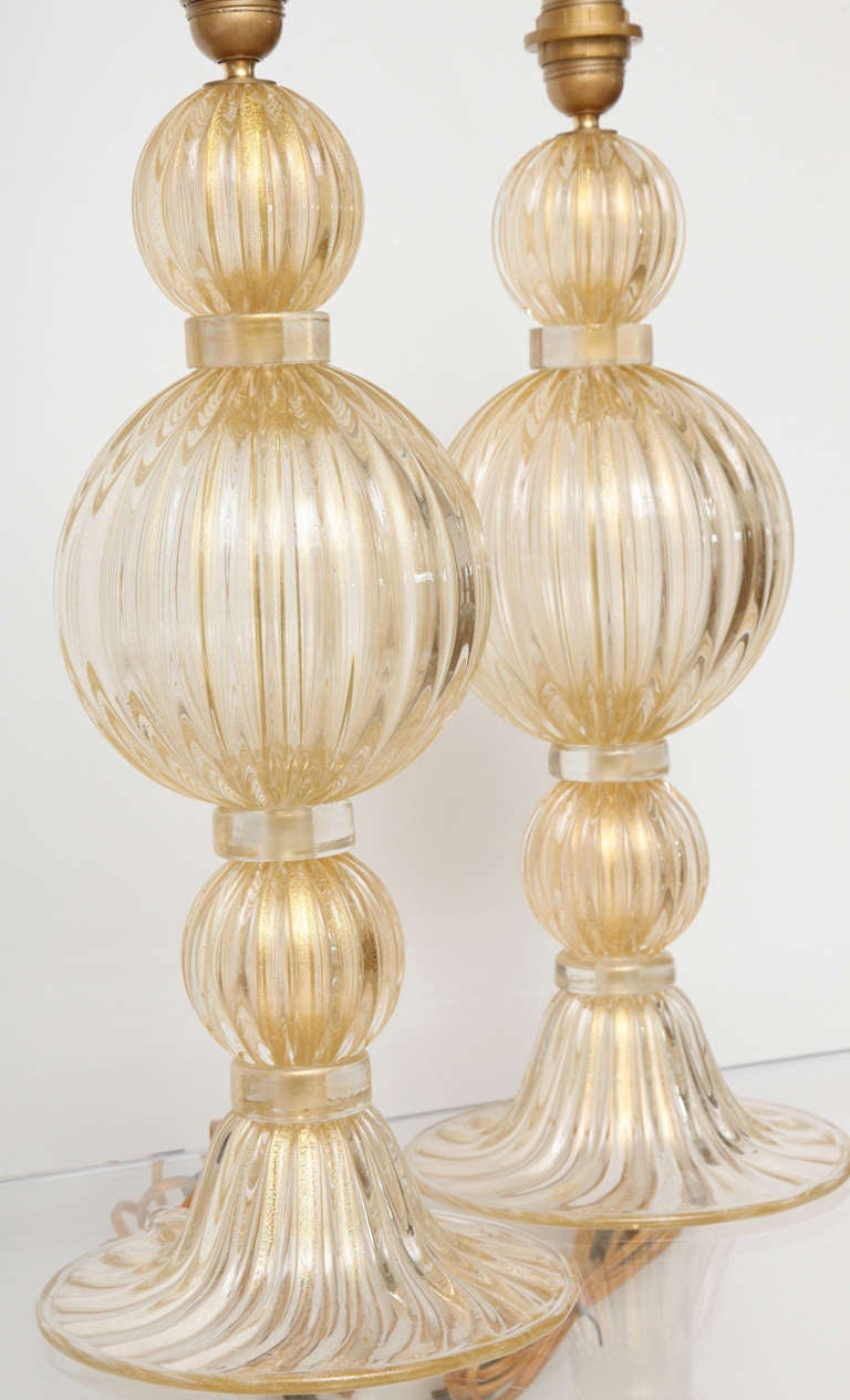 Mid-Century Modern Extraordinary Pair of Avventurina, Italian Murano Gold Glass Lamps