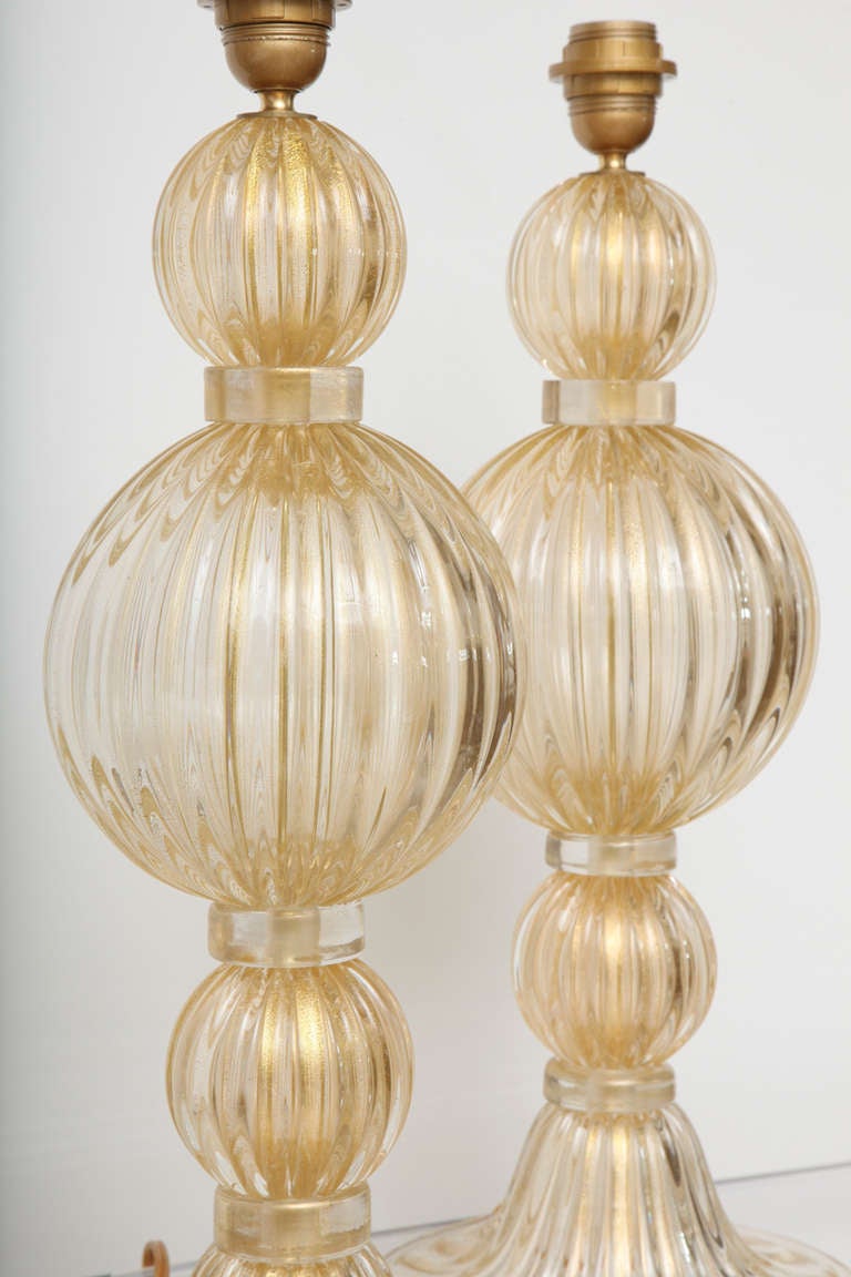 Extraordinary Pair of Avventurina, Italian Murano Gold Glass Lamps In Excellent Condition In New York, NY