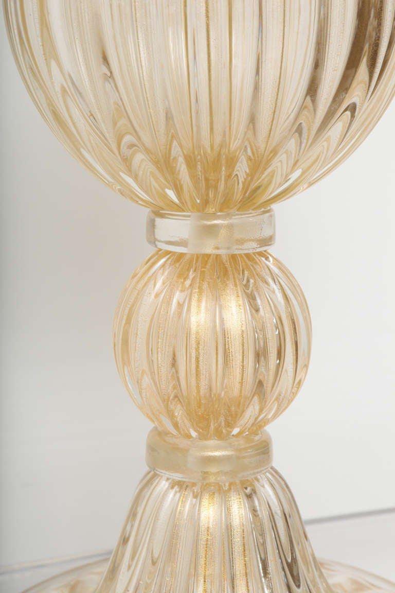 Murano Glass Extraordinary Pair of Avventurina, Italian Murano Gold Glass Lamps