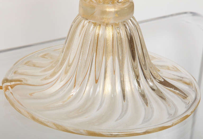 Extraordinary Pair of Avventurina, Italian Murano Gold Glass Lamps 1