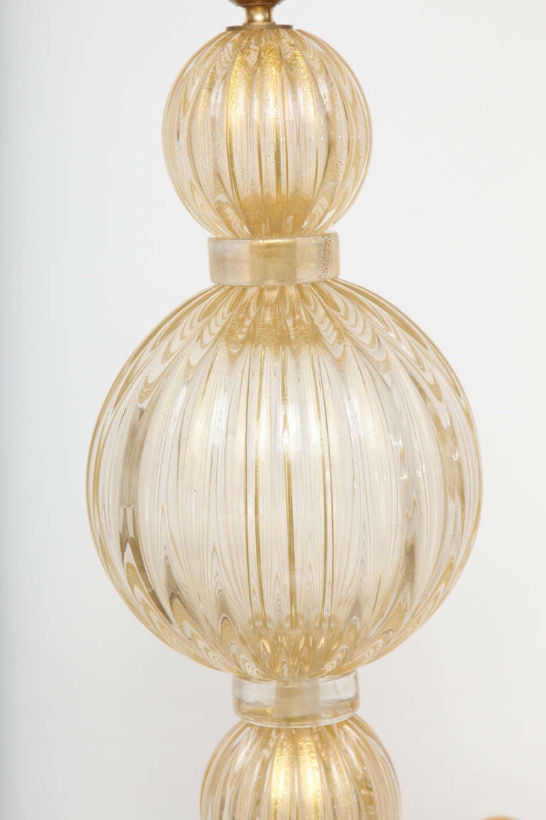 Extraordinary Pair of Avventurina, Italian Murano Gold Glass Lamps 2