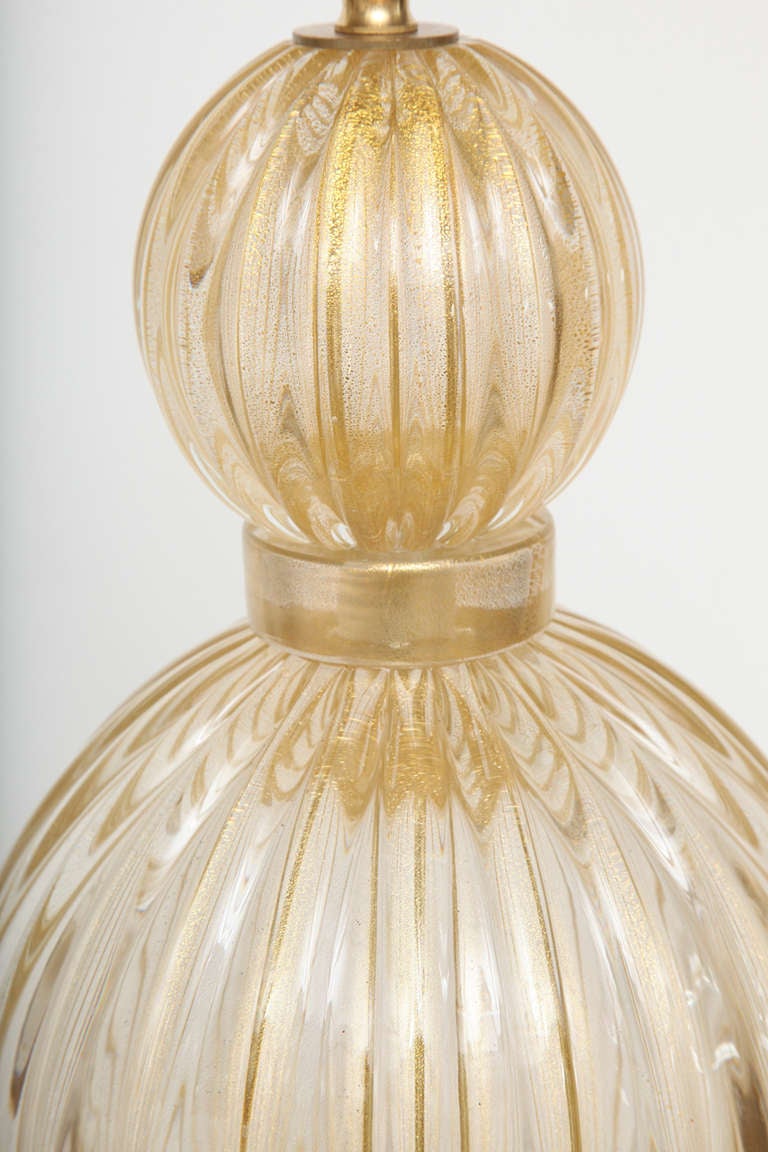 Extraordinary Pair of Avventurina, Italian Murano Gold Glass Lamps 3
