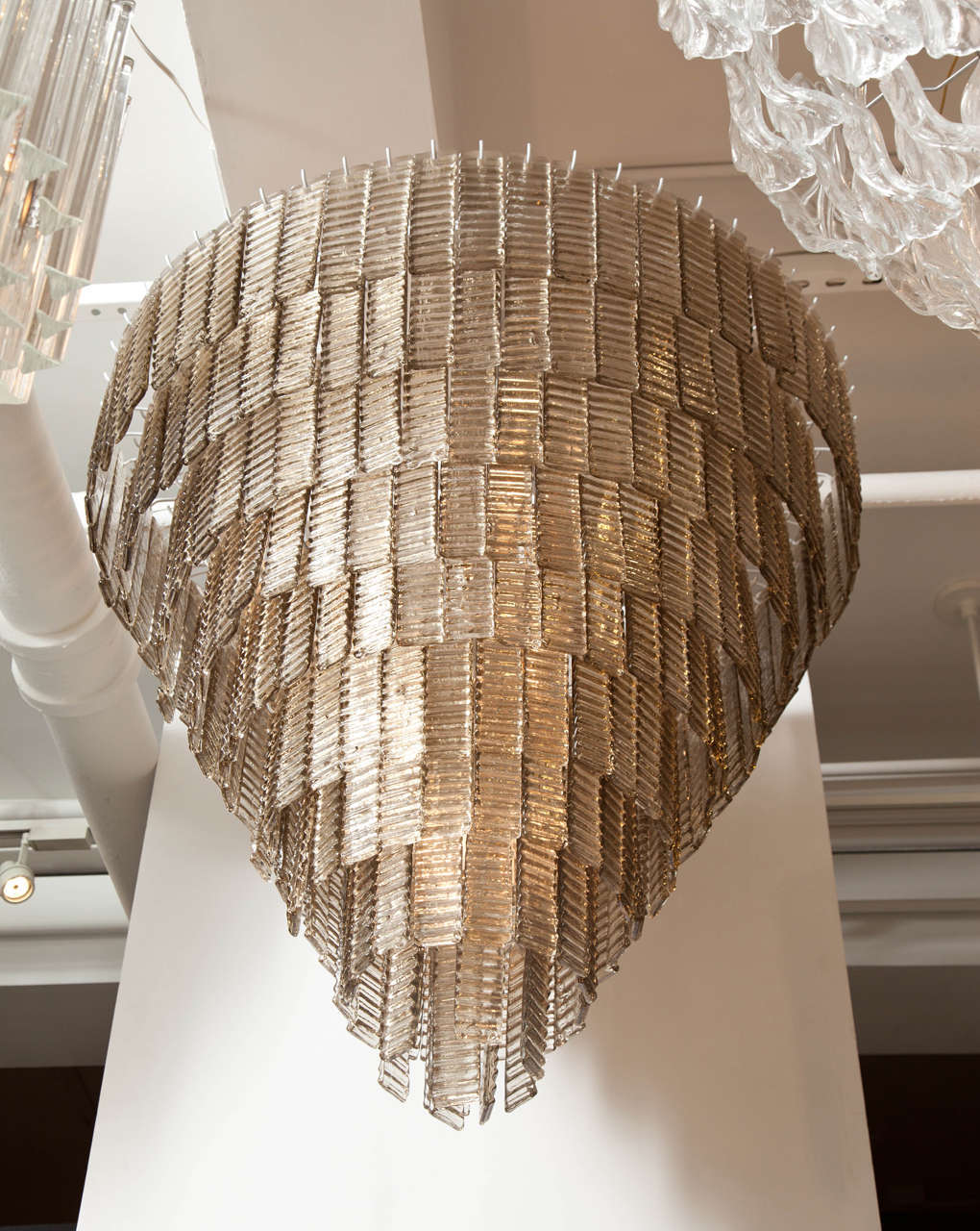 Large Venini Style Taupe Smoke Murano Glass Round Chandelier, Italy