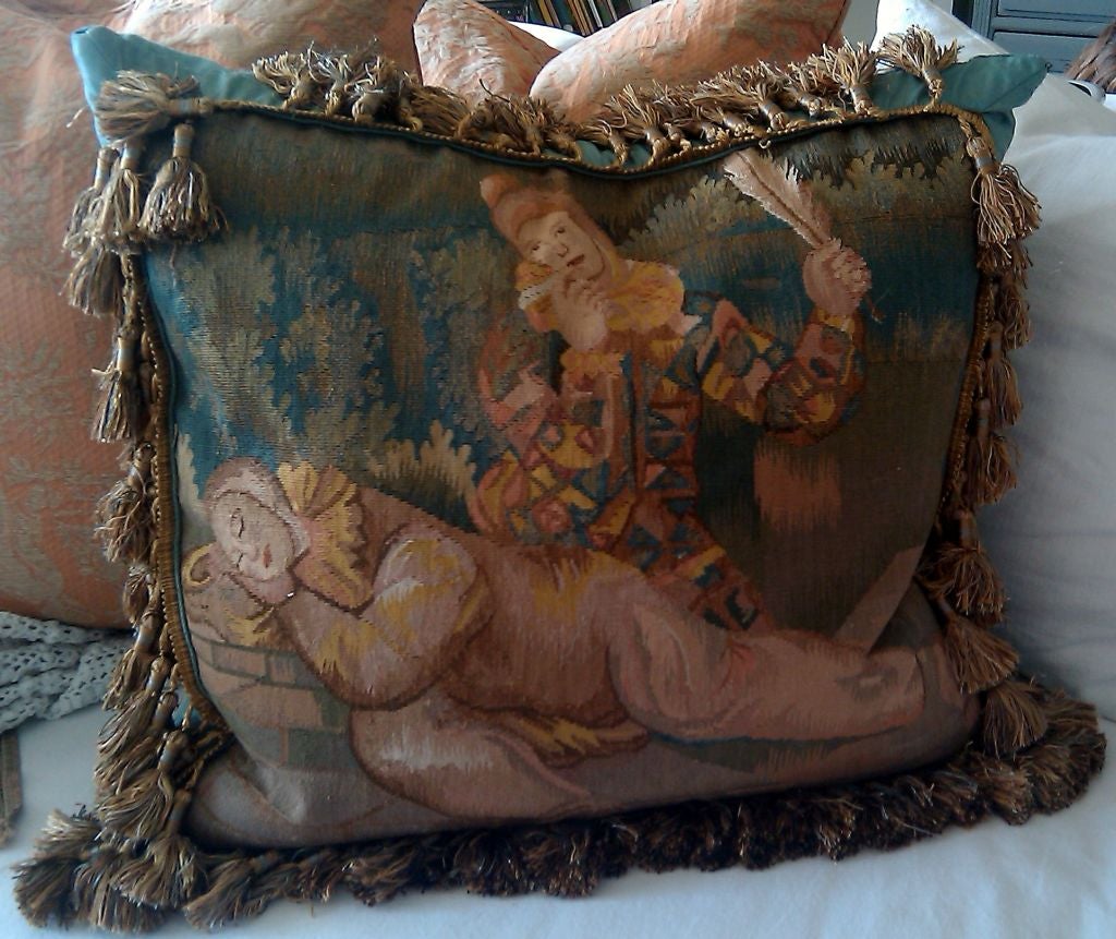 Gorgeous Pair Turquoise Aubusson Style Handmade Tapestry Pillows 2