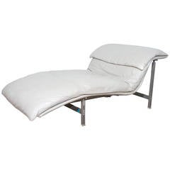 Leather Wave Chaise Longue Chair by Giovanni Offredi for Saporiti, Signed