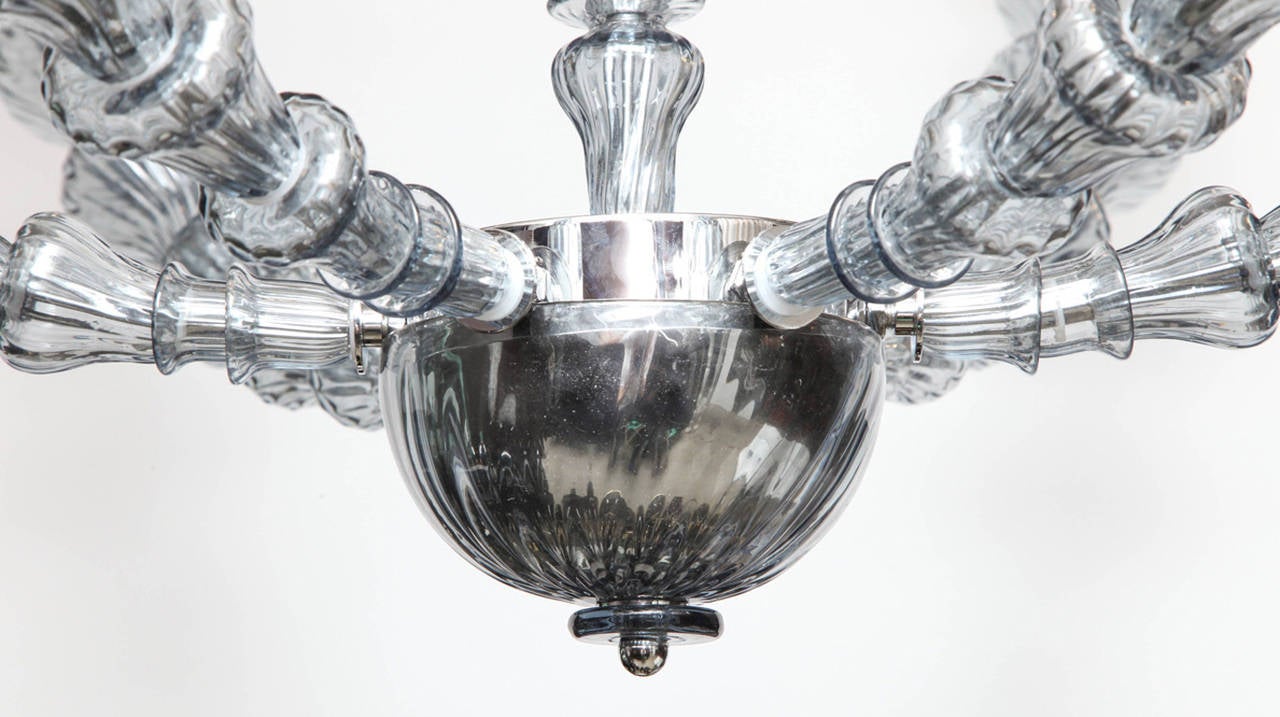 Italian Silver and Chrome Murano Glass Chandelier in the Style of Barovier e Toso