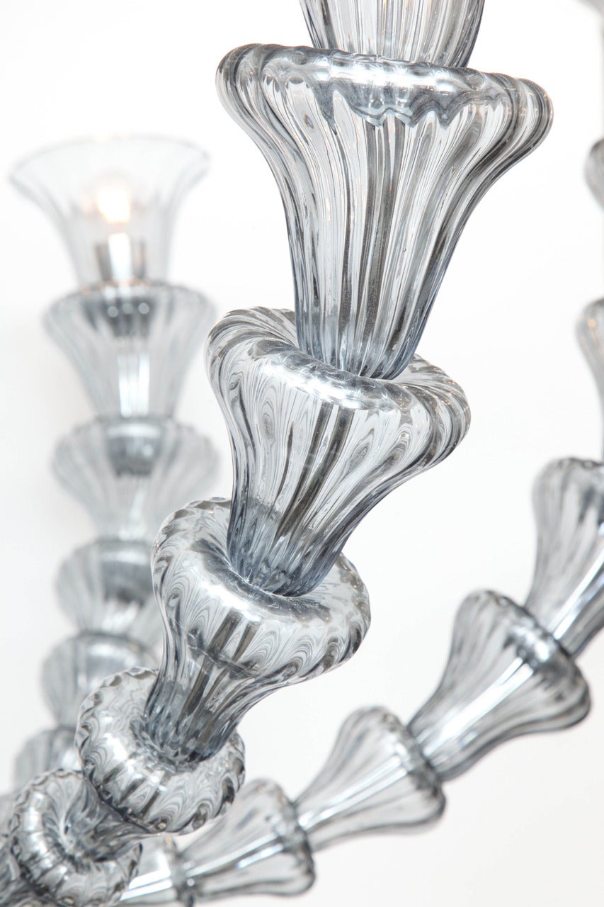 Hand-Crafted Silver and Chrome Murano Glass Chandelier in the Style of Barovier e Toso