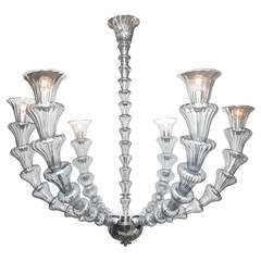 Vintage Silver and Chrome Murano Glass Chandelier in the Style of Barovier e Toso