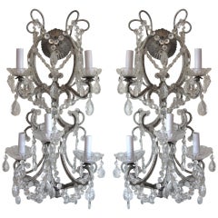 Exquisite Pair of Silver Finished Italian Beaded Crystal Sconces 11