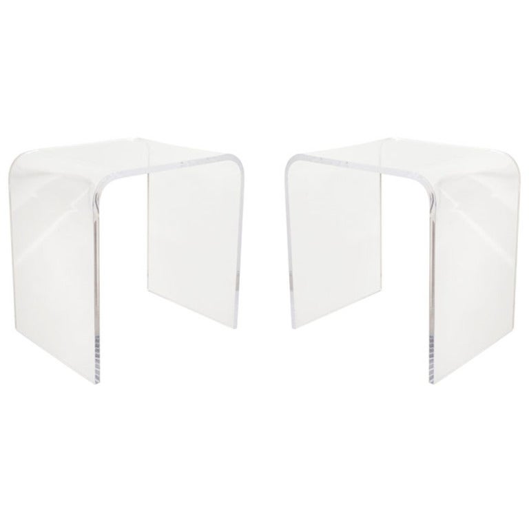 Timeless Mid Century Modern Style Waterfall Lucite Side Tables