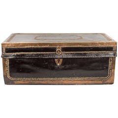 English Neoclassiscal Leather and Brass Covered Cedar Box/Trunk