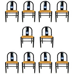 Set of 10 Charles Stendig Italian Black Lacquered Beechwood Chairs 1970's