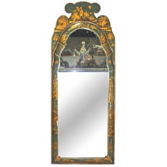 Dutch China Trade Green Lacquered and Eglomise Mirror C 1840