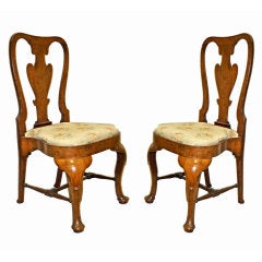 18th C Pair of George I Carved Walnut Side Chairs Circa 1710-20