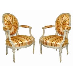 18th C Pr Painted Louis XVI Period Neo-Classical Arm Chairs Sothebys