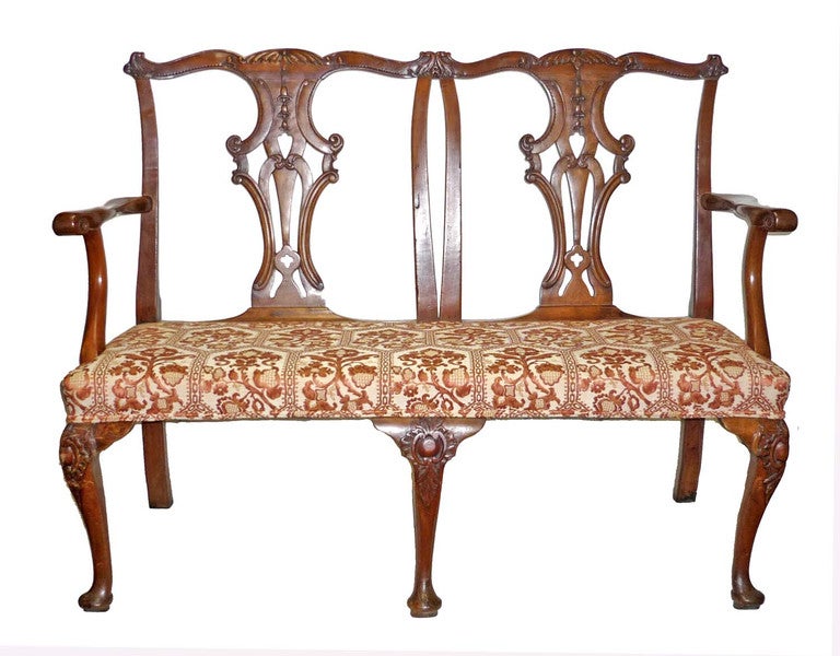 18th C George II Carved Walnut Chair Back Settee Circa 1750