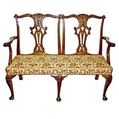 18th C George II Carved Walnut Chair Back Settee Circa 1750
