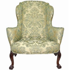 George III Style Carved Mahogany Wing Chair