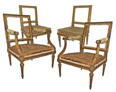 Four Louis XVI Gilt Wood Chairs Fauteuil 18th/ 19th Century