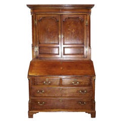 18th Century Lister Family English Inlaid Oak Bureau Bookcase