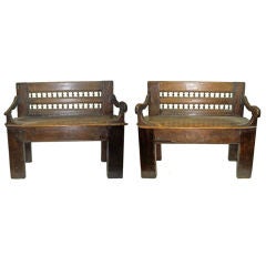 Pair of French Provincial Oak Benches Brittany Region