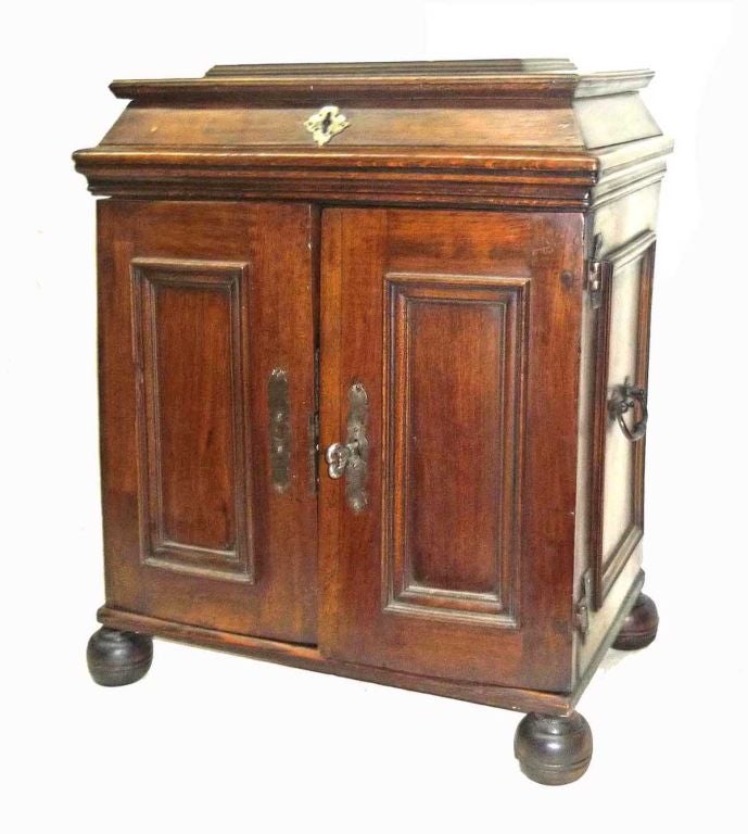 18th Century European Baroque Walnut and Oak Table Cabinet