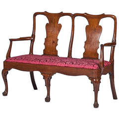 Antique Early 18th Century Queen Anne Walnut Two Chair Back Settee