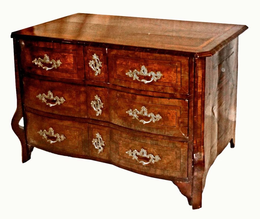 Louis XV Style French Provincial Inlaid Walnut Commode