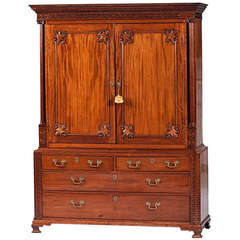 18th Century George III Carved Mahogany Linen Press