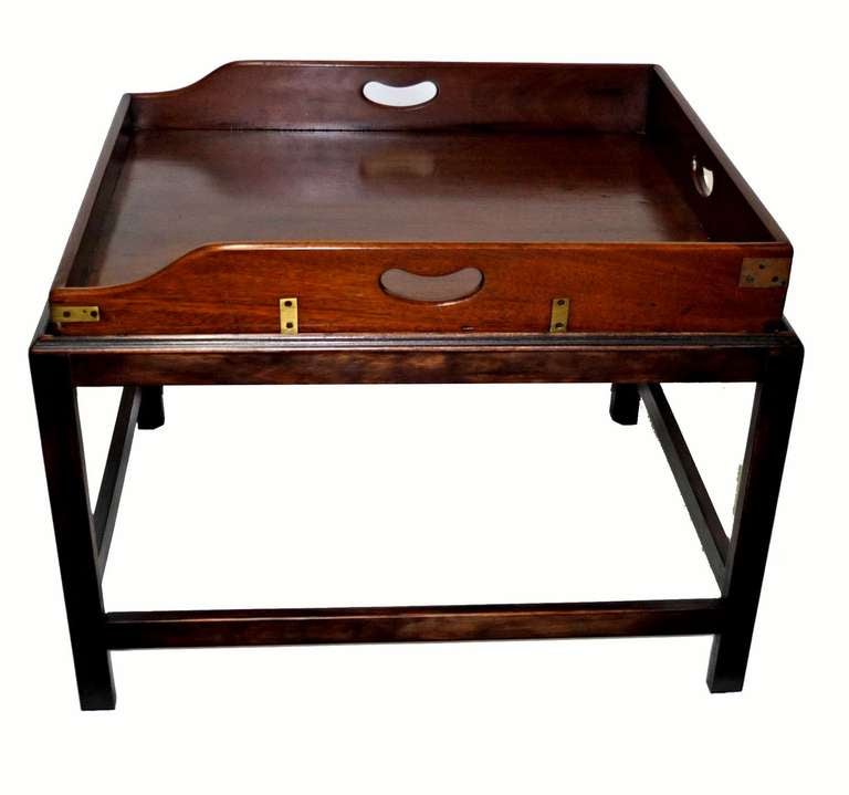 First Half 19th Century; Rectangular with cut out handles raised on a contemporary stand.