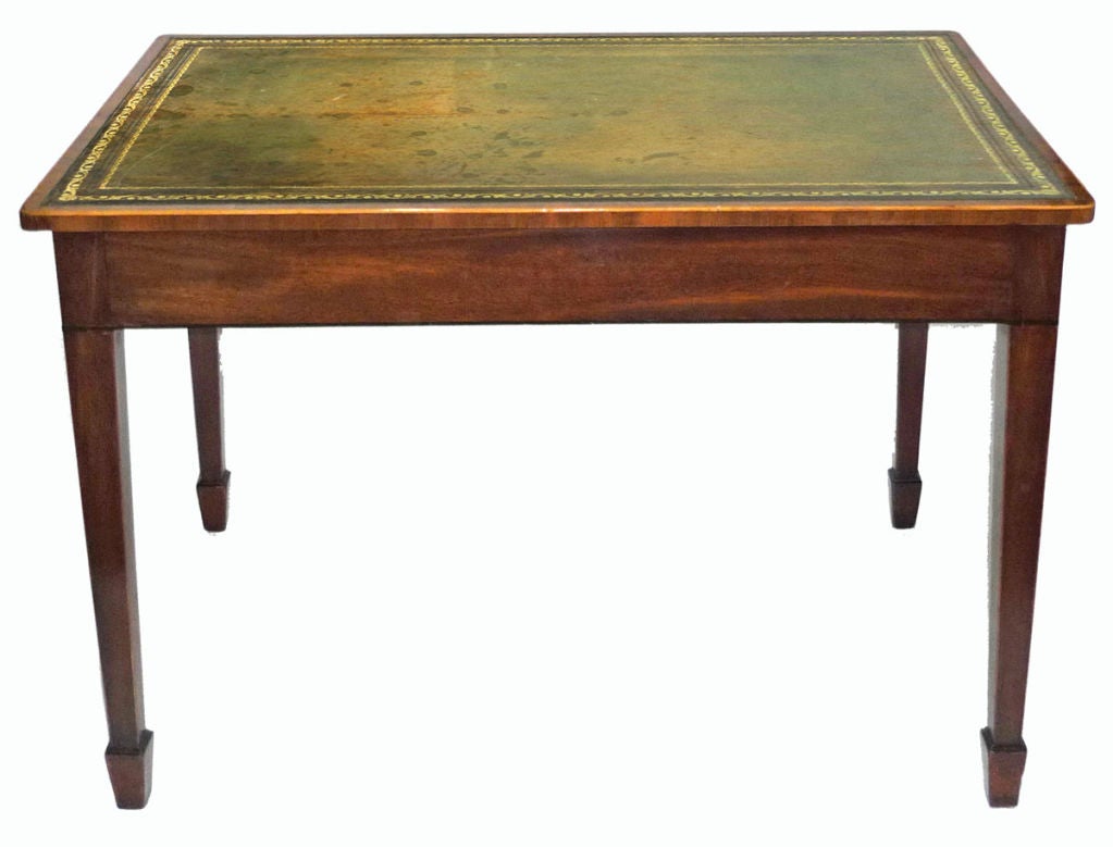 George III Leather Inset and Inlaid Mahogany Library Table