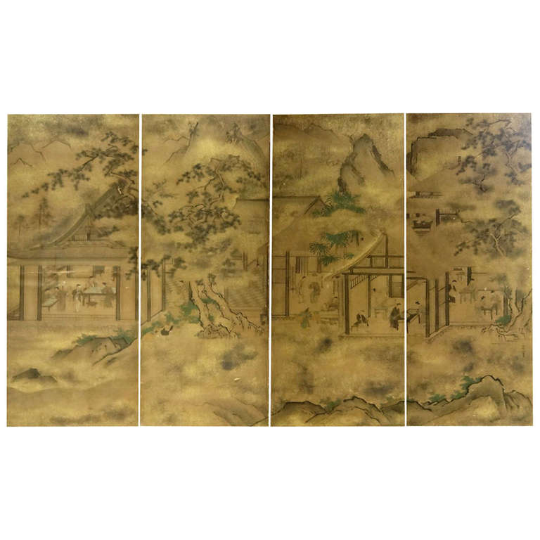 17th/ 18th Century Edo Period Japanese Kano School Style Byobu Screen For Sale