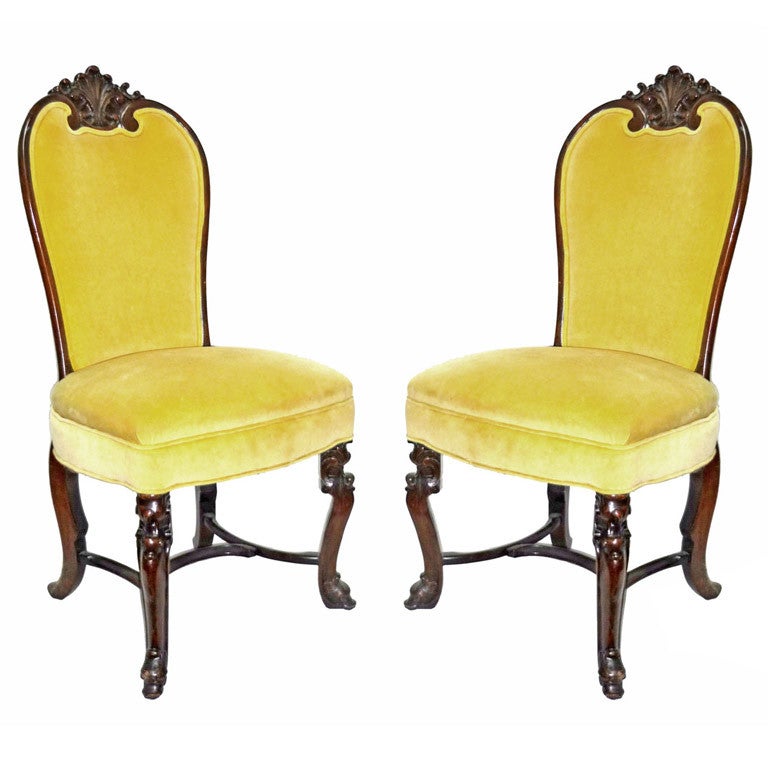 Pair of George I Style Carved Walnut Chairs
