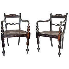 19th Century Pair British Colonial Calamander Arm Chairs