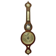 Antique Regency Gothic Style Rosewood Banjo Shape Barometer, circa 1860