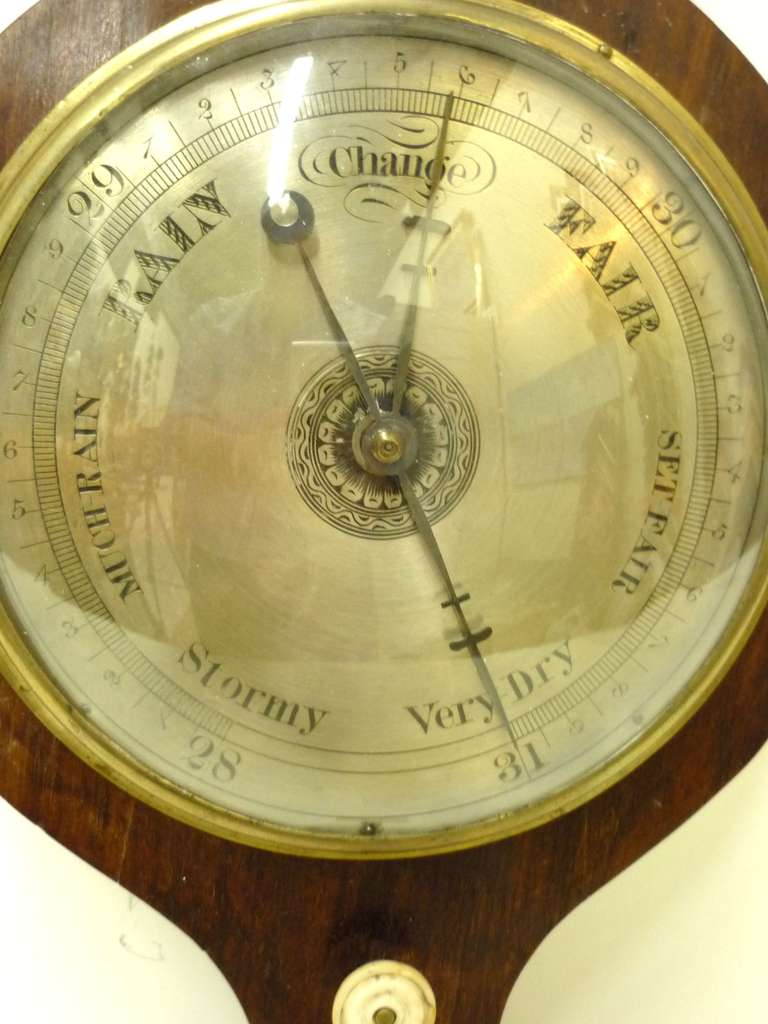 Regency Gothic Style Rosewood Banjo Shape Barometer, circa 1860 In Good Condition In Louisville, KY