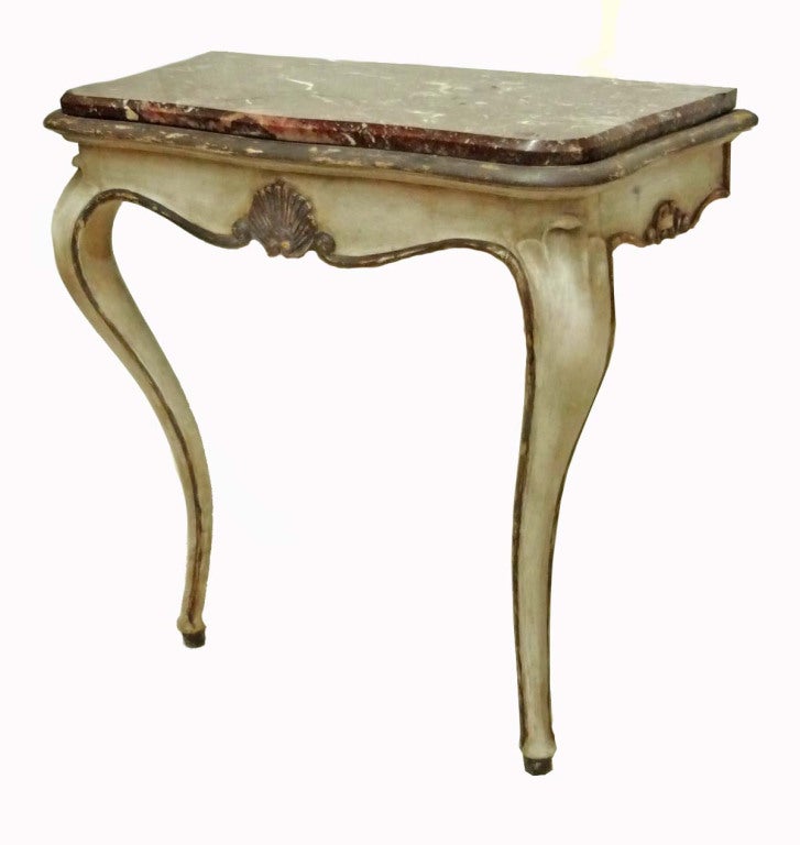 19th Century Italian Rococo Polychromed Marble Top Console