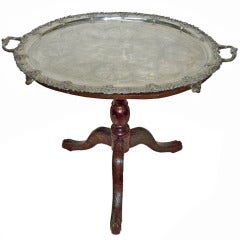 George III Style Red Lacquered and Silver Plate Tray Table