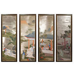 Four Chinese Guangxu Period (1875-1906) Watercolor Scroll Paintings