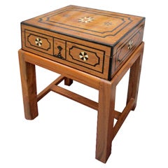 British Colonial Inlaid Satinwood Box on Stand