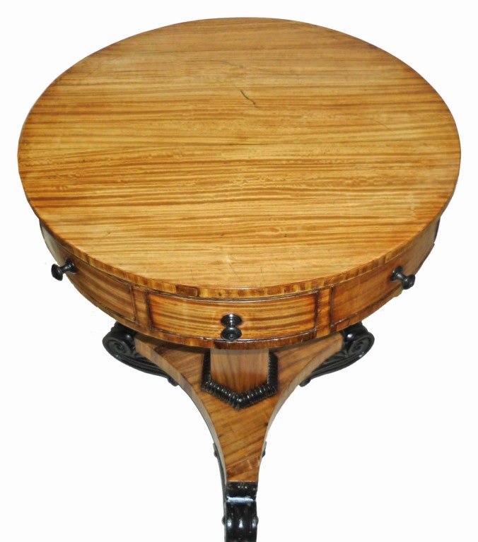 Fine English Regency Satinwood Drum Table, Early 19th Century