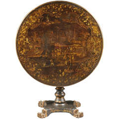 Antique China Trade Chinoiserie Lacquered Center Table, Circa 1830