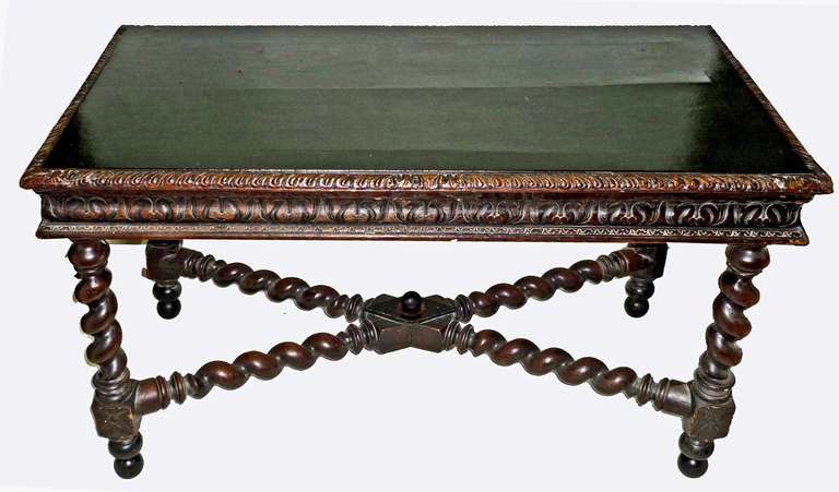 Baroque English Jacobean Style Barley Twist Oak Desk, Circa 1880