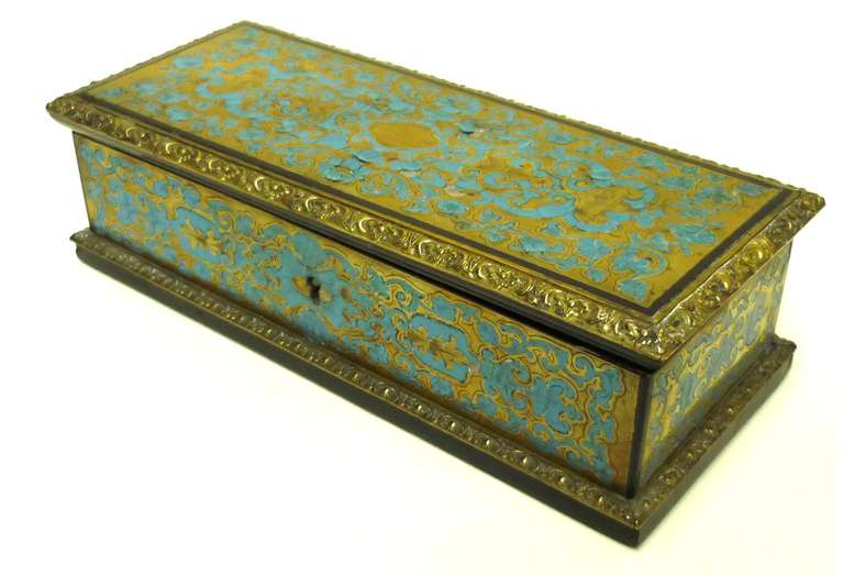 Rare Napoleon III Blue Boulle Boîte à Bijoux, Circa 1850